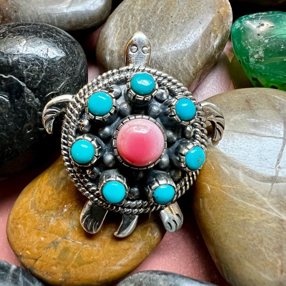 Southwestern Statement Turtle Ring With Kingman T… - image 1